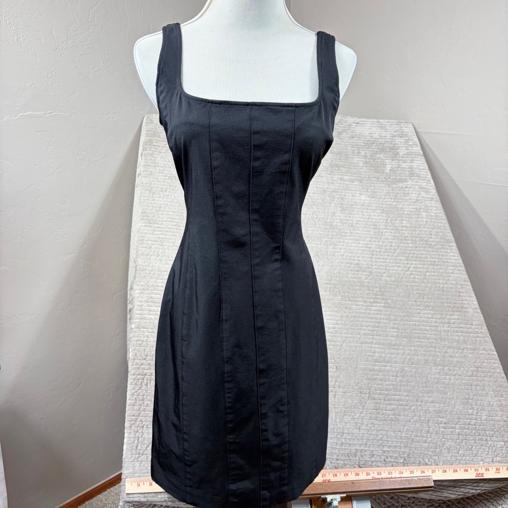 Ralph Lauren Black Square Neck Seamed Sheath Dress Sleeveless Size 10